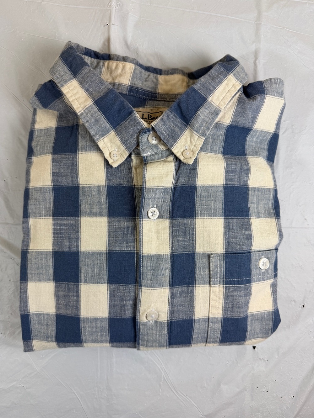 L.L. Bean Blue and Cream Plaid Button-Down Shirt